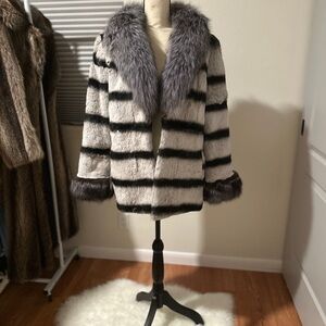 Brand new rabbit fur coat with fox collar and cuffs
